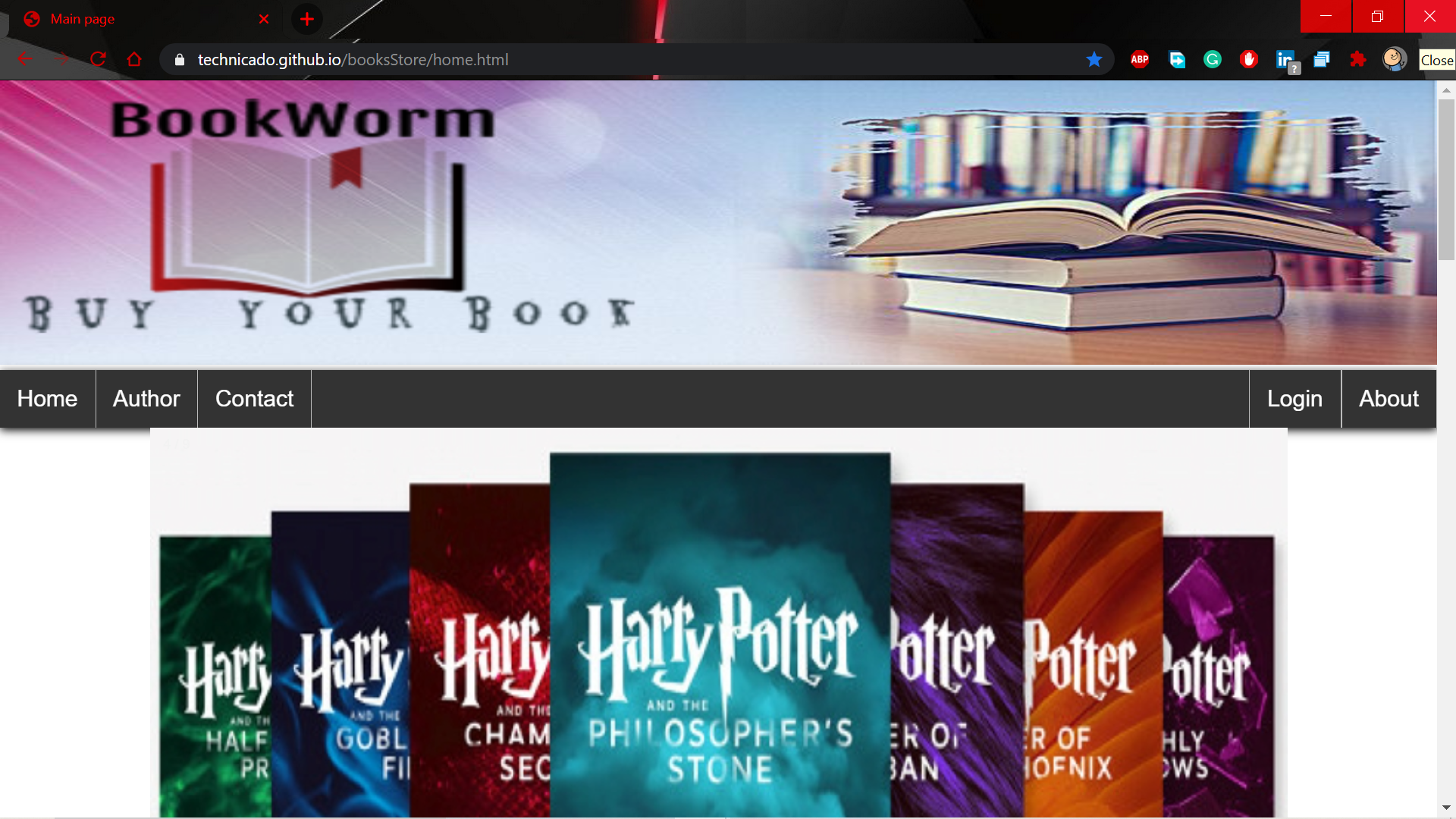 Bookstore website screenshot