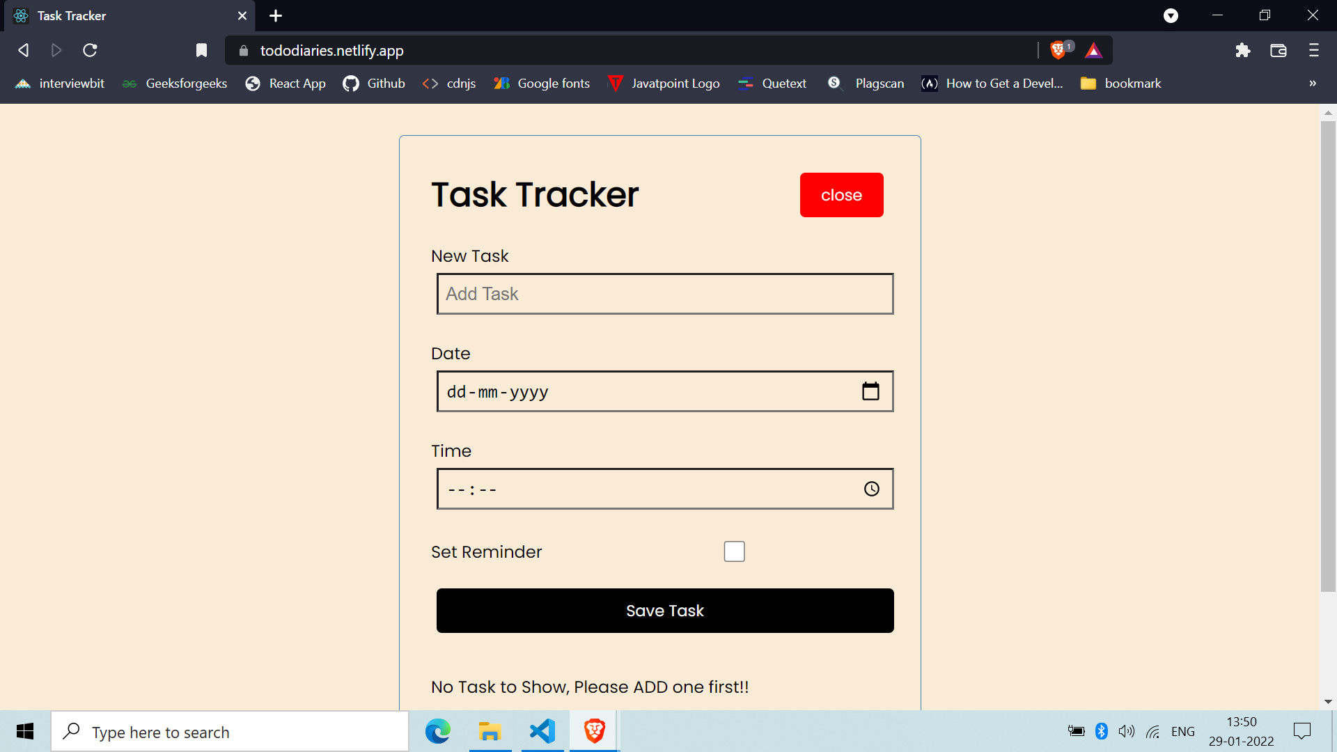diary website screenshot